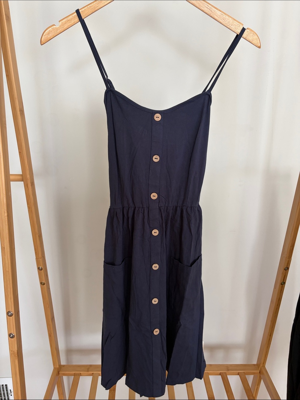 Sleeveless faux Button-Front navy apron style Sundress